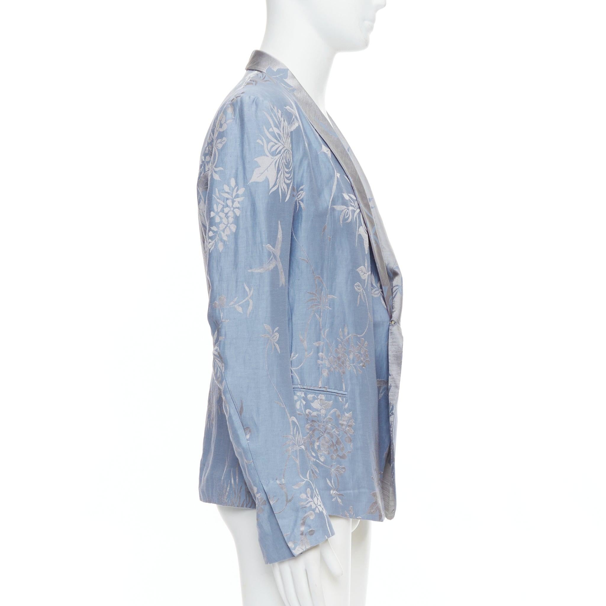 rare HAIDER ACKERMANN 2015 Runway blue silver linen silk floral brocade shawl In Excellent Condition In Hong Kong, NT