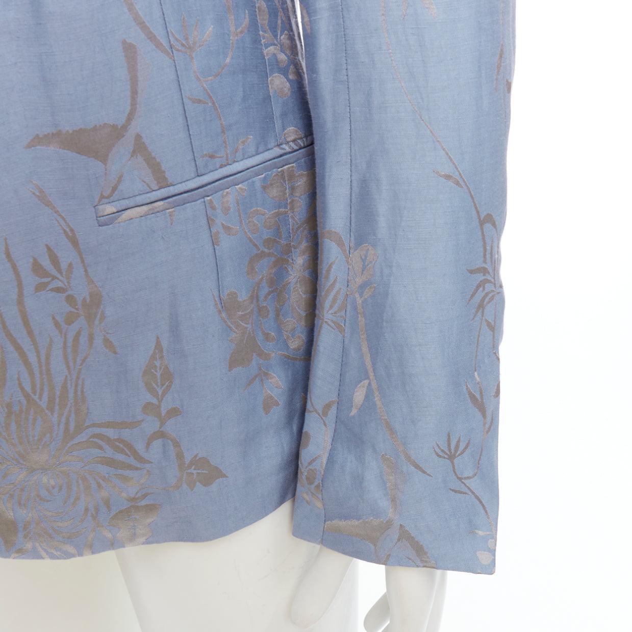 rare HAIDER ACKERMANN 2015 Runway blue silver linen silk floral brocade shawl 2