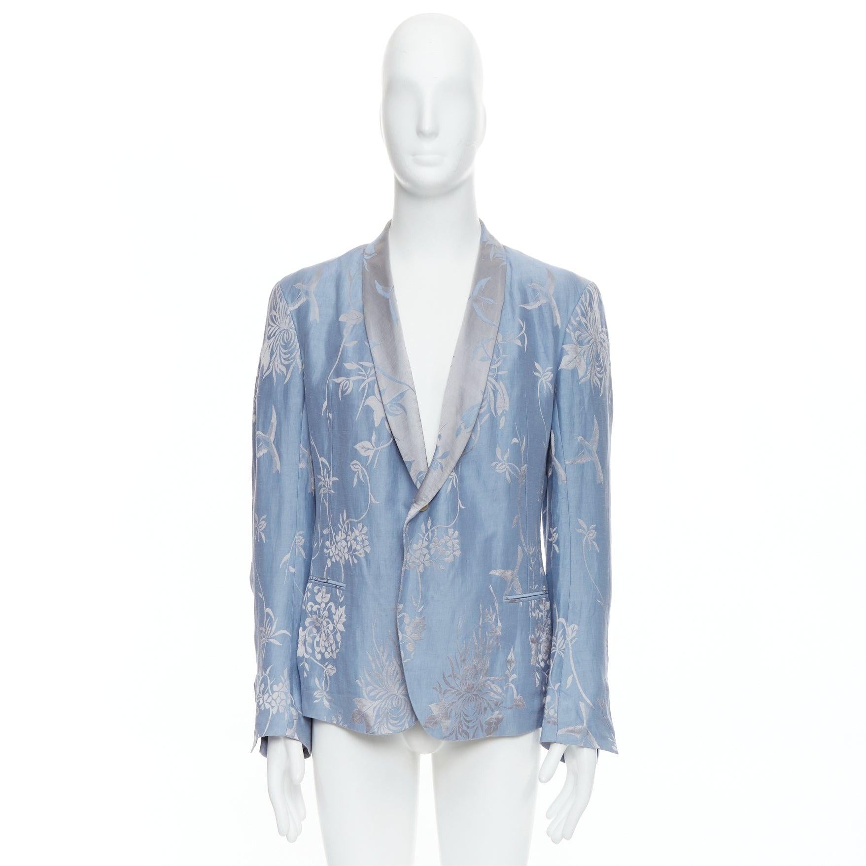 rare HAIDER ACKERMANN 2015 Runway blue silver linen silk floral brocade shawl 4