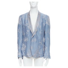 rare HAIDER ACKERMANN 2015 Runway blue silver linen silk floral brocade shawl