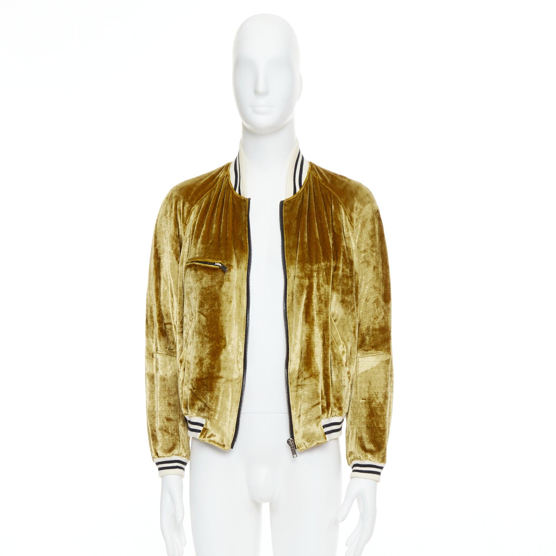 rare HAIDER ACKERMANN 2015 RUnway gold crushed velvet Teddy bomber jacket S For Sale 5