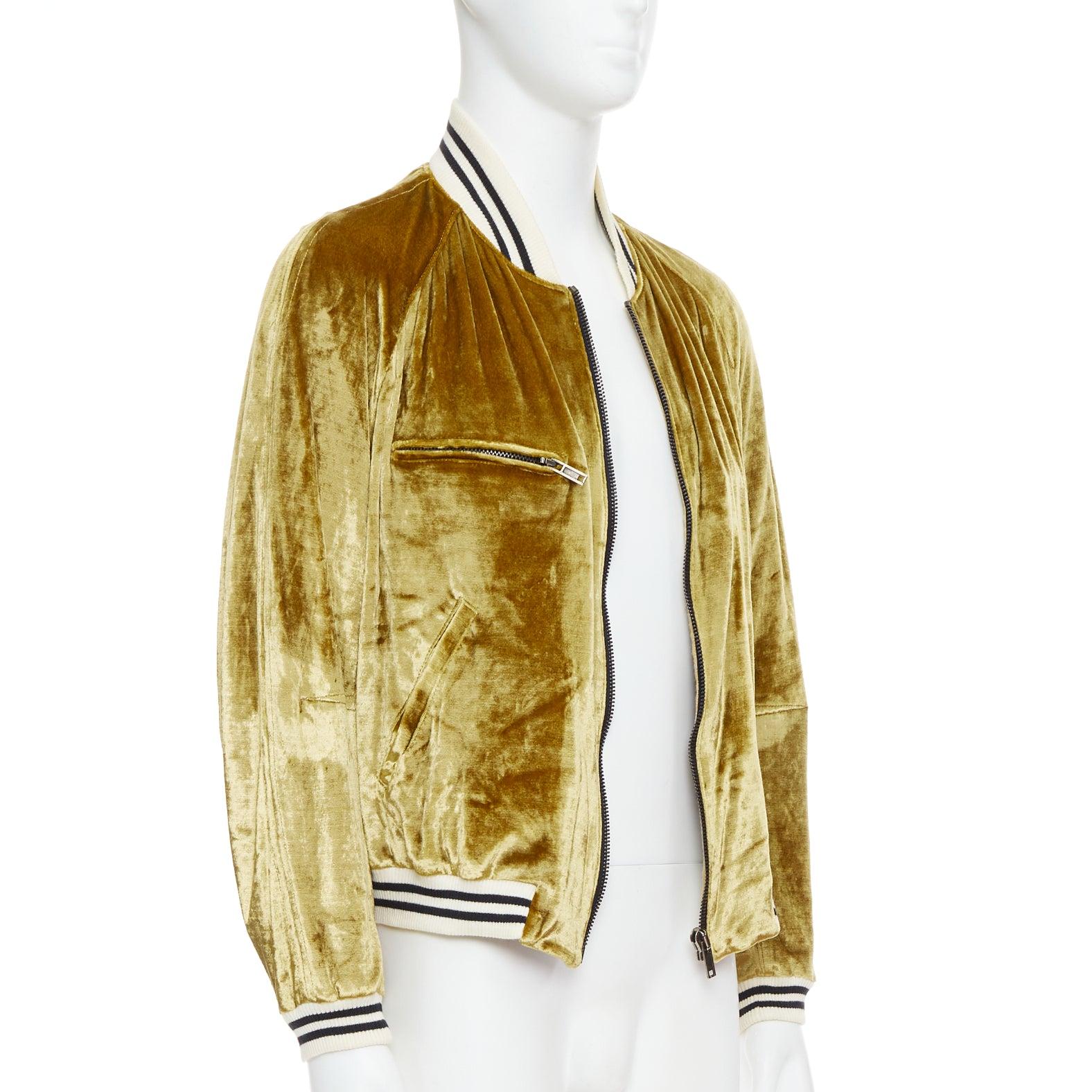 Brown rare HAIDER ACKERMANN 2015 RUnway gold crushed velvet Teddy bomber jacket S For Sale