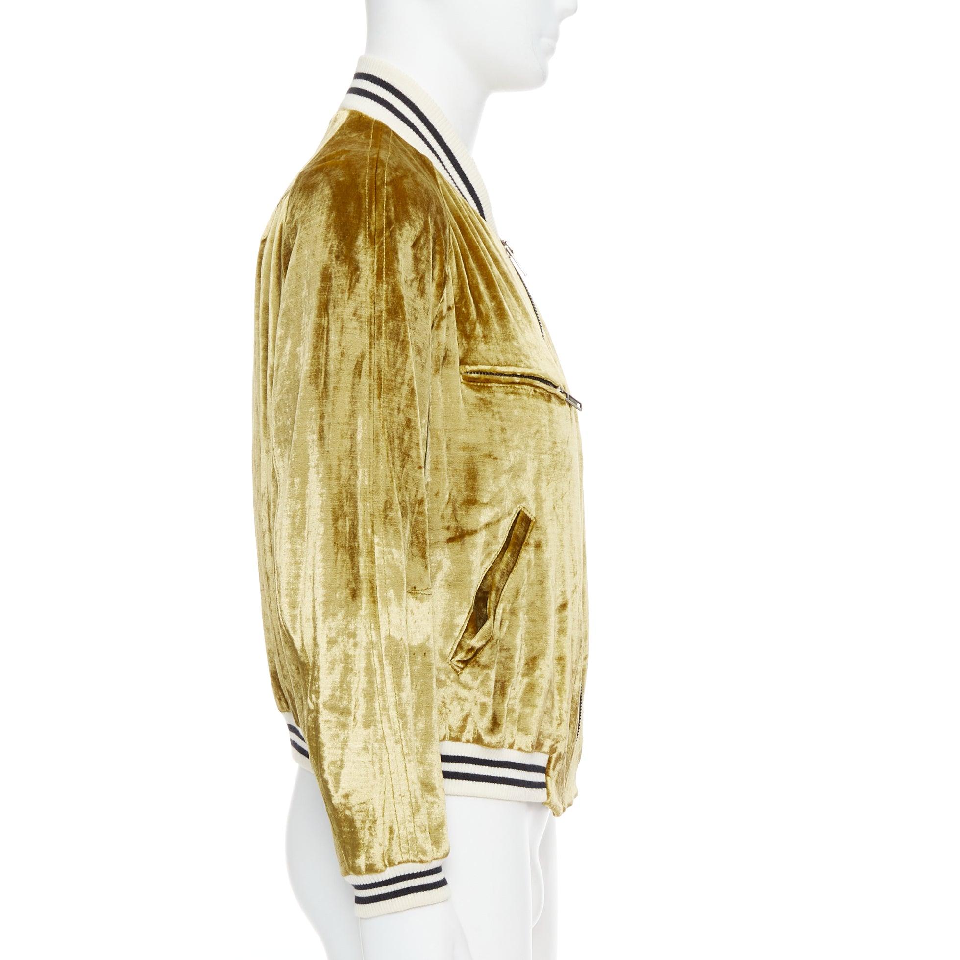 Men's rare HAIDER ACKERMANN 2015 RUnway gold crushed velvet Teddy bomber jacket S For Sale