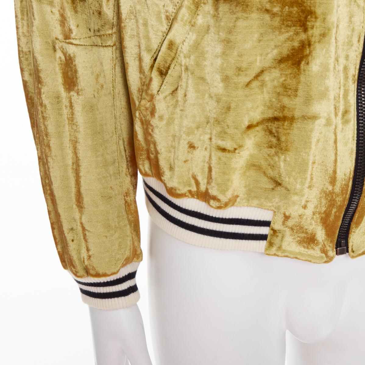 rare HAIDER ACKERMANN 2015 RUnway gold crushed velvet Teddy bomber jacket S For Sale 3