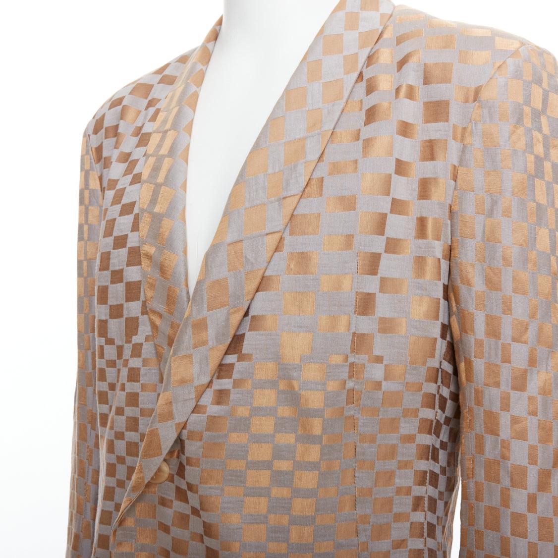 rare HAIDER ACKERMANN 2015 Runway gold silver checkered linen silk blazer XL
Reference: PRCG/A00031
Brand: Haider Ackermann
Designer: Haider Ackermann
Collection: 2015 - Runway
Material: Linen, Silk
Color: Silver, Gold
Pattern: Checkered
Closure: