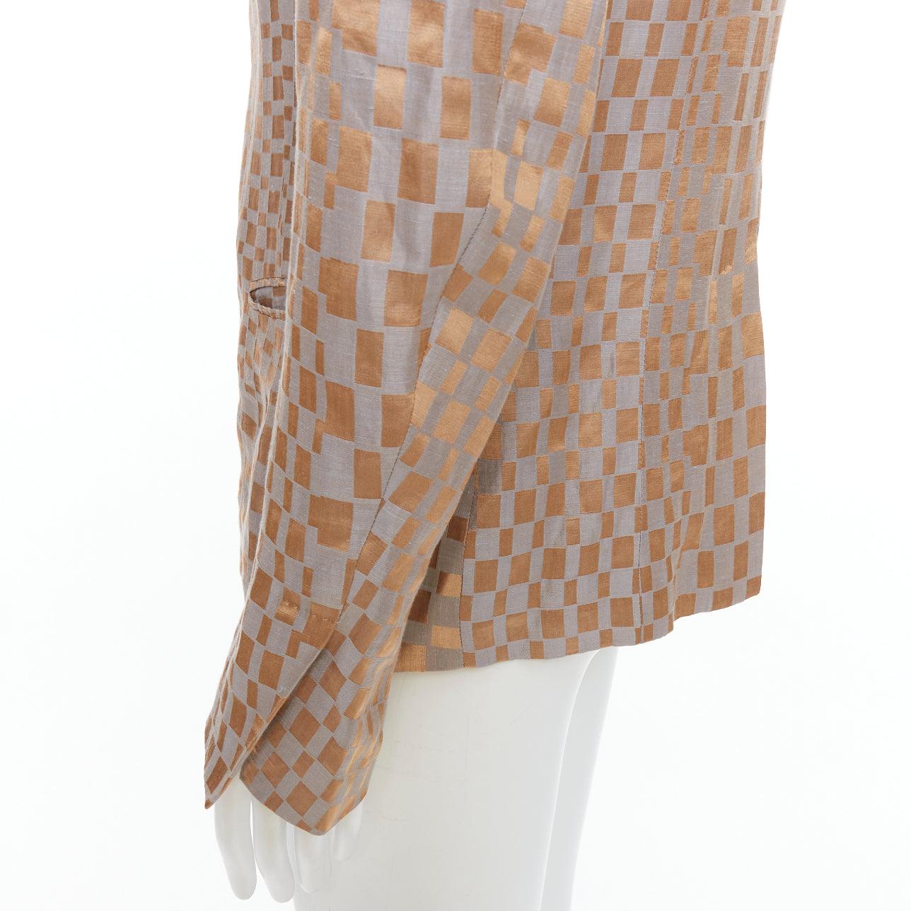 rare HAIDER ACKERMANN 2015 Runway gold silver checkered linen silk blazer XL For Sale 2