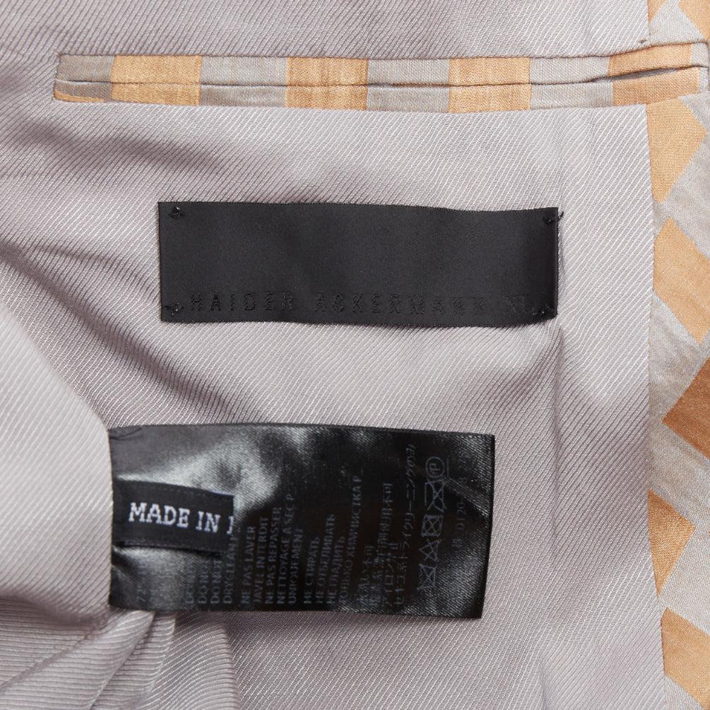 rare HAIDER ACKERMANN 2015 Runway gold silver checkered linen silk blazer XL For Sale 3