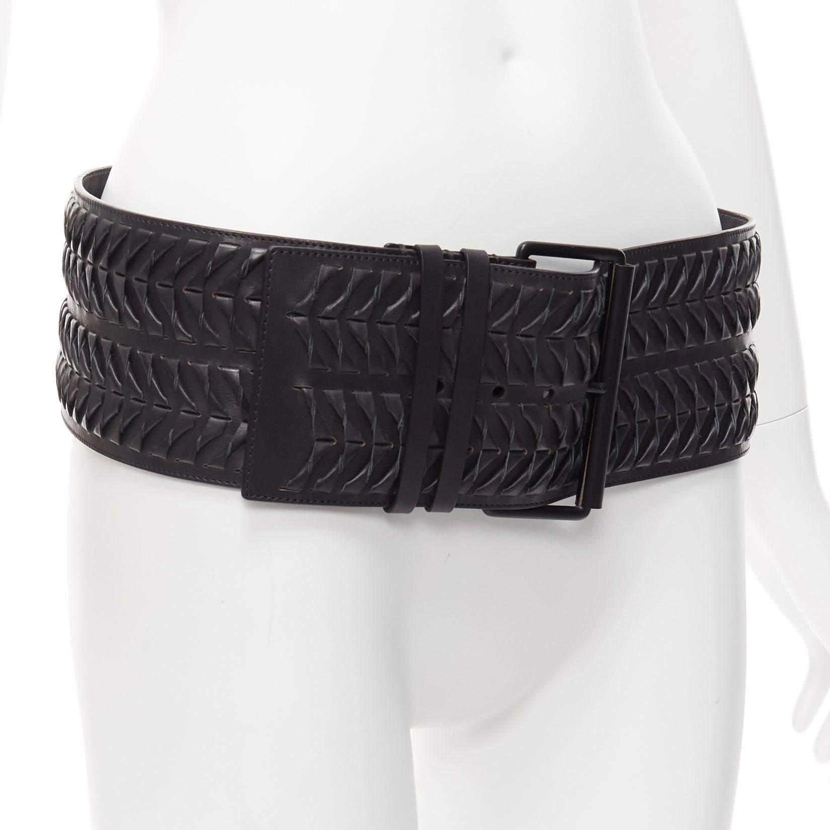 rare HAIDER ACKERMANN black leather woven wide buckle oversized belt L In Good Condition For Sale In Hong Kong, NT