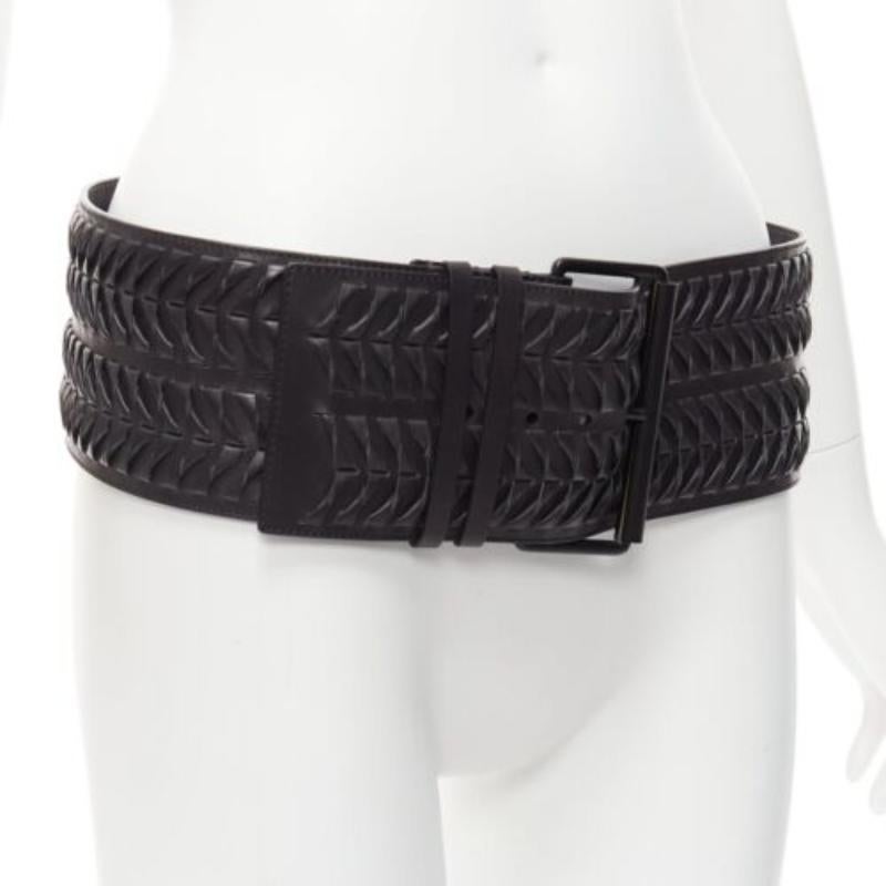 Black rare HAIDER ACKERMANN black leather woven wide buckle oversized belt L For Sale