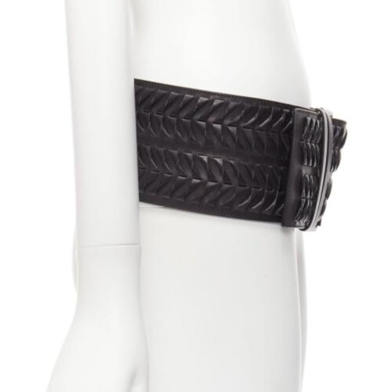 rare HAIDER ACKERMANN black leather woven wide buckle oversized belt L In Good Condition For Sale In Hong Kong, NT