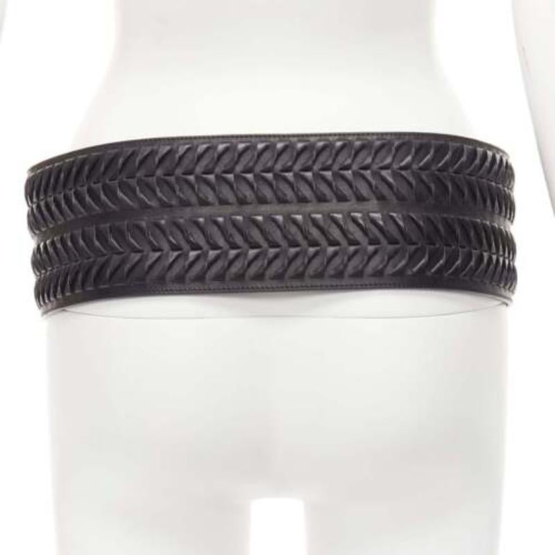 Women's rare HAIDER ACKERMANN black leather woven wide buckle oversized belt L For Sale