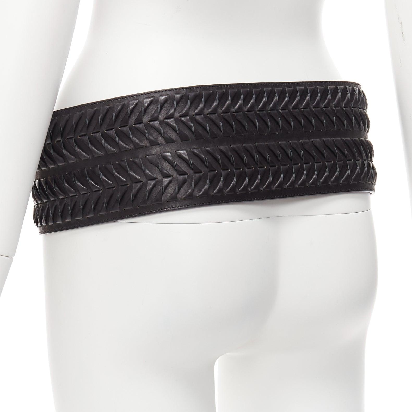 rare HAIDER ACKERMANN black leather woven wide buckle oversized belt L For Sale 2