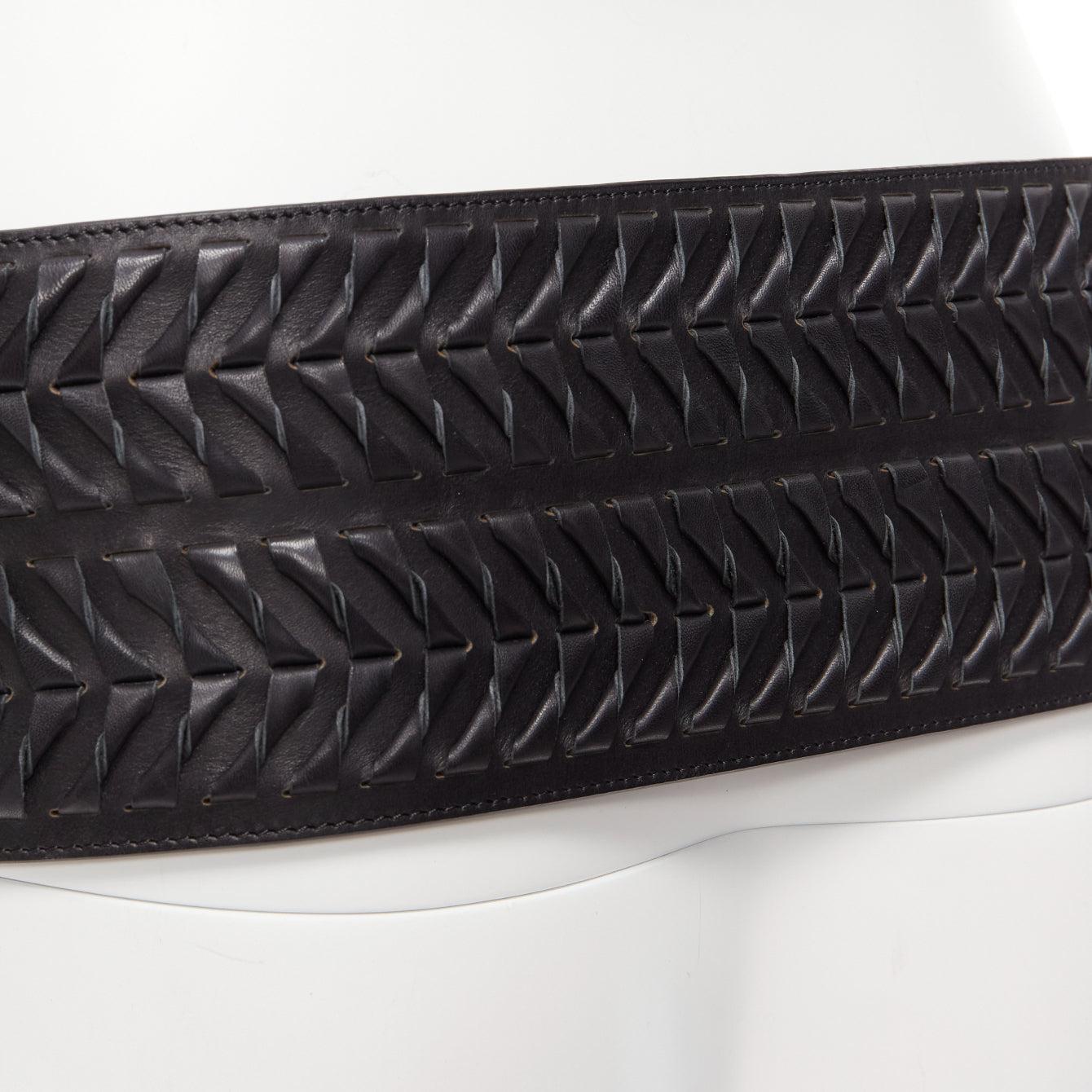 rare HAIDER ACKERMANN black leather woven wide buckle oversized belt L For Sale 3
