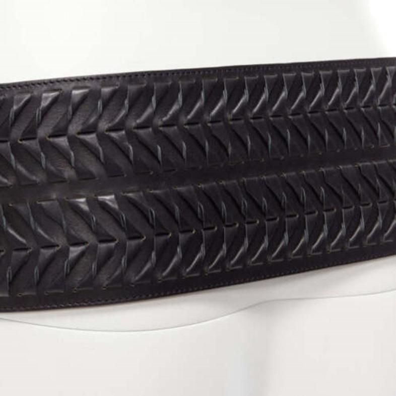 rare HAIDER ACKERMANN black leather woven wide buckle oversized belt L For Sale 2