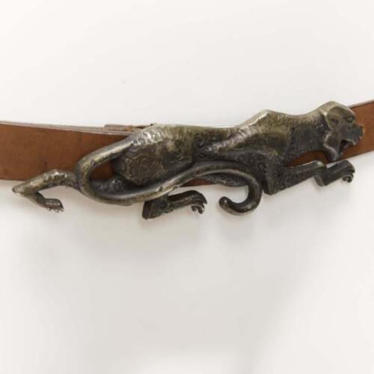 rare HAIDER ACKERMANN Runway brown leather bronze jaguar buckle belt S
Reference: CNLE/A00243
Brand: Haider Ackermann
Collection: Runway
Material: Leather, Metal
Color: Brown, Bronze
Pattern: Solid
Closure: Belt
Lining: Bronze Leather
Made in: