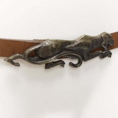 raro HAIDER ACKERMANN Pasarela cuero marrón bronce hebilla jaguar cinturón S