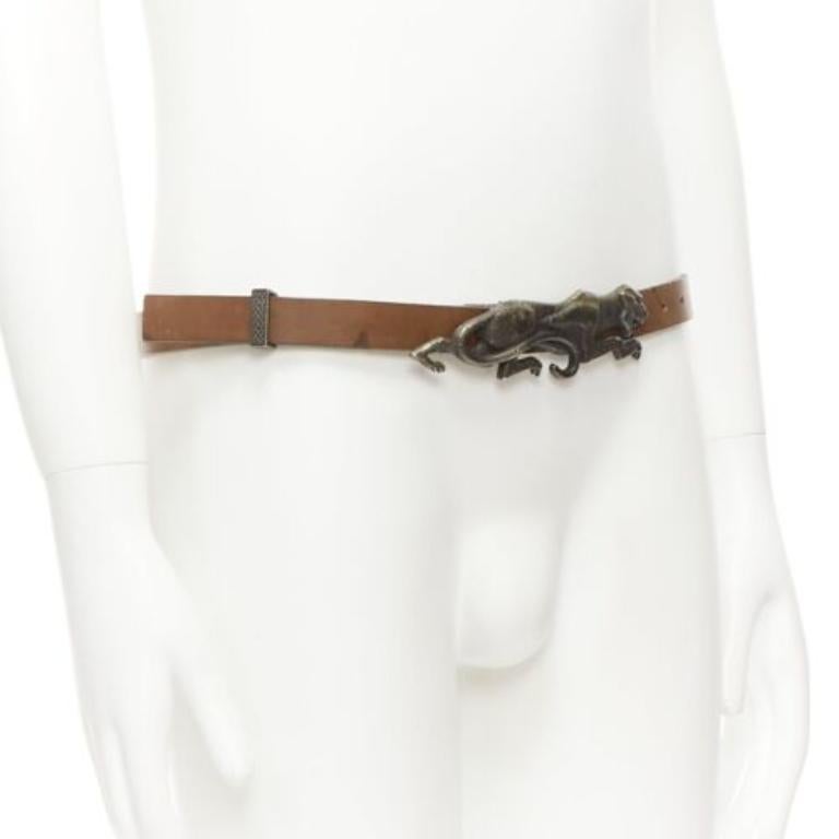 Gray rare HAIDER ACKERMANN Runway brown leather bronze jaguar buckle belt S For Sale