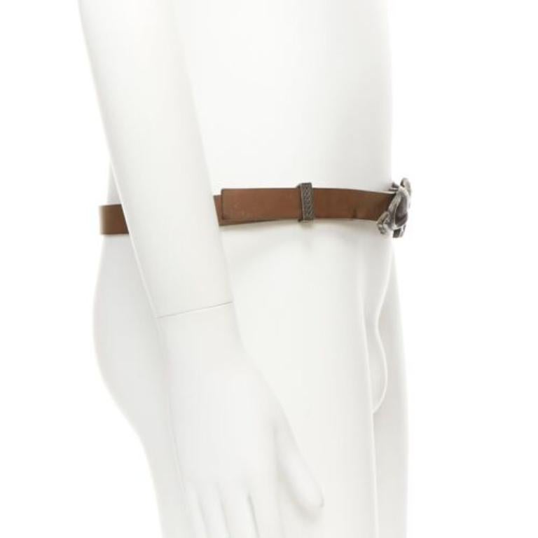 rare HAIDER ACKERMANN Runway brown leather bronze jaguar buckle belt S In Fair Condition For Sale In Hong Kong, NT
