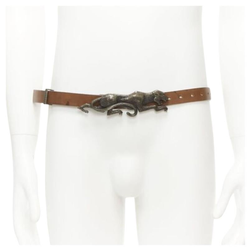 rare HAIDER ACKERMANN Runway brown leather bronze jaguar buckle belt S For Sale