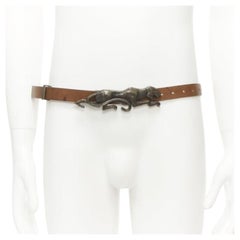 rare HAIDER ACKERMANN Runway brown leather bronze jaguar buckle belt S