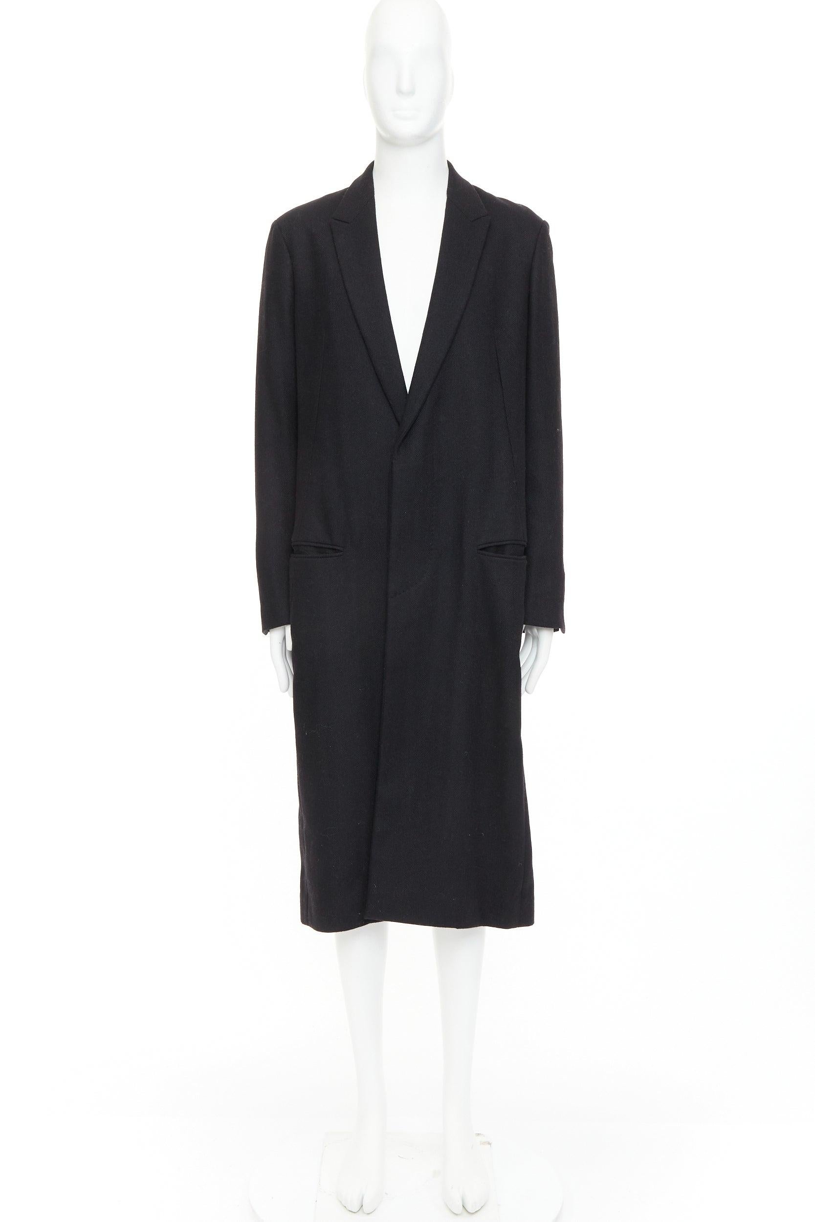 raro Haider Ackermann Runway in lana monopetto con revers a tacca, cappotto lungo M. 4