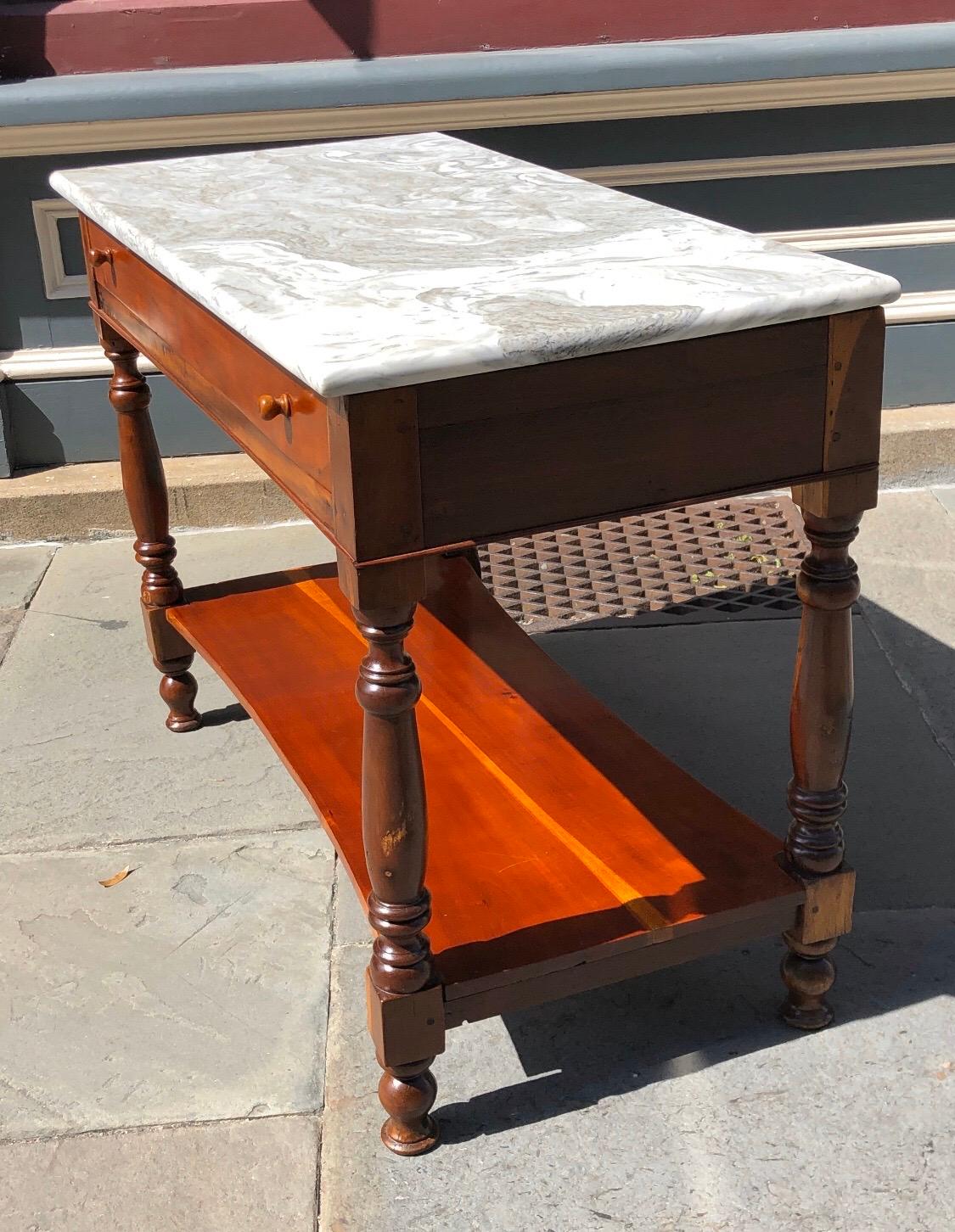 Rare Haitian Marble-Top French Bakers Table, 19th Century In Good Condition In Charleston, SC