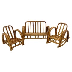 Rare vendeur demi-lune échantillon de canapé et fauteuil de salon et chaise à bascule en rotin