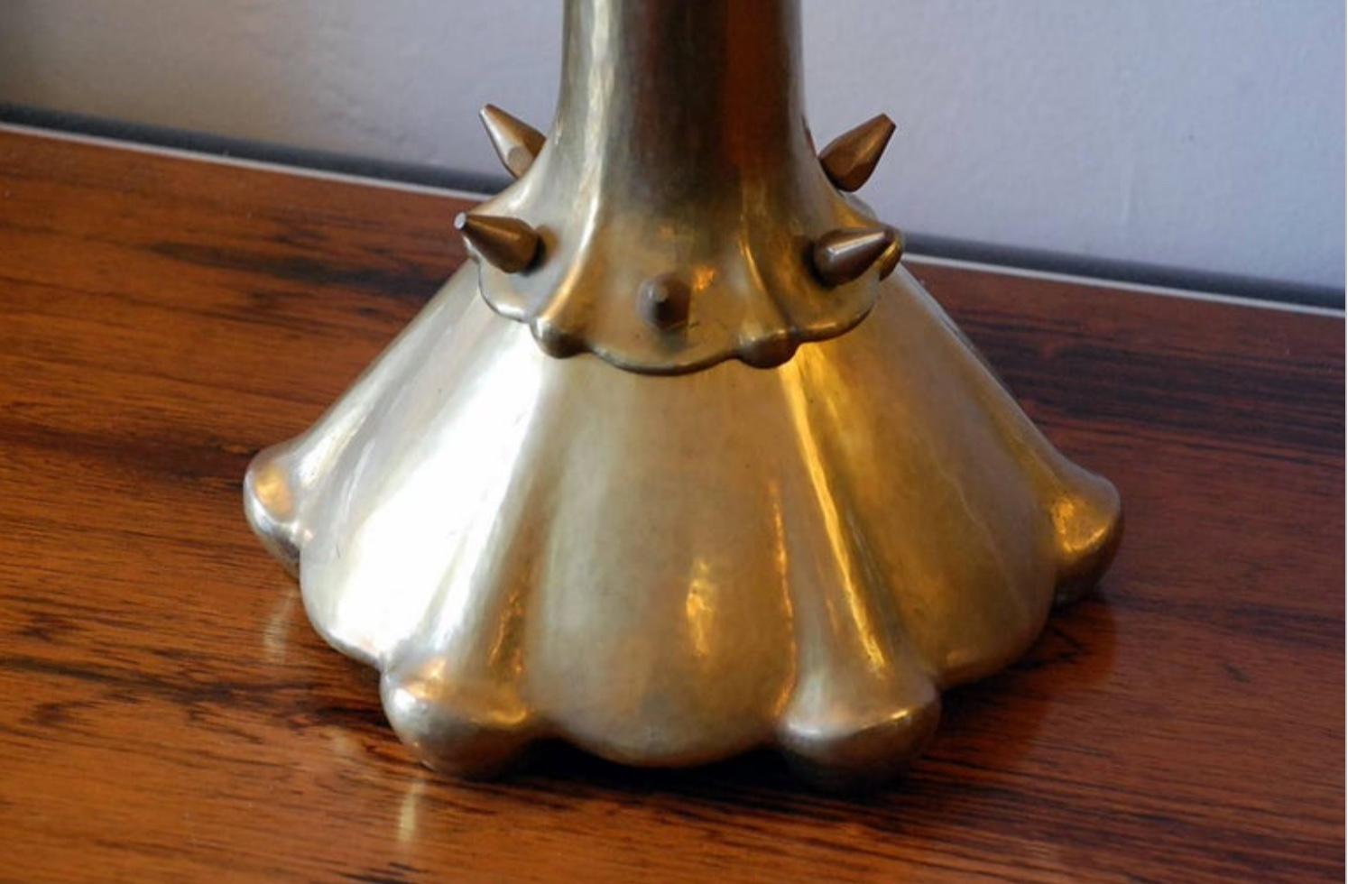 Art Deco Rare Hammered Brass Candlestick by Atelier Brom For Sale