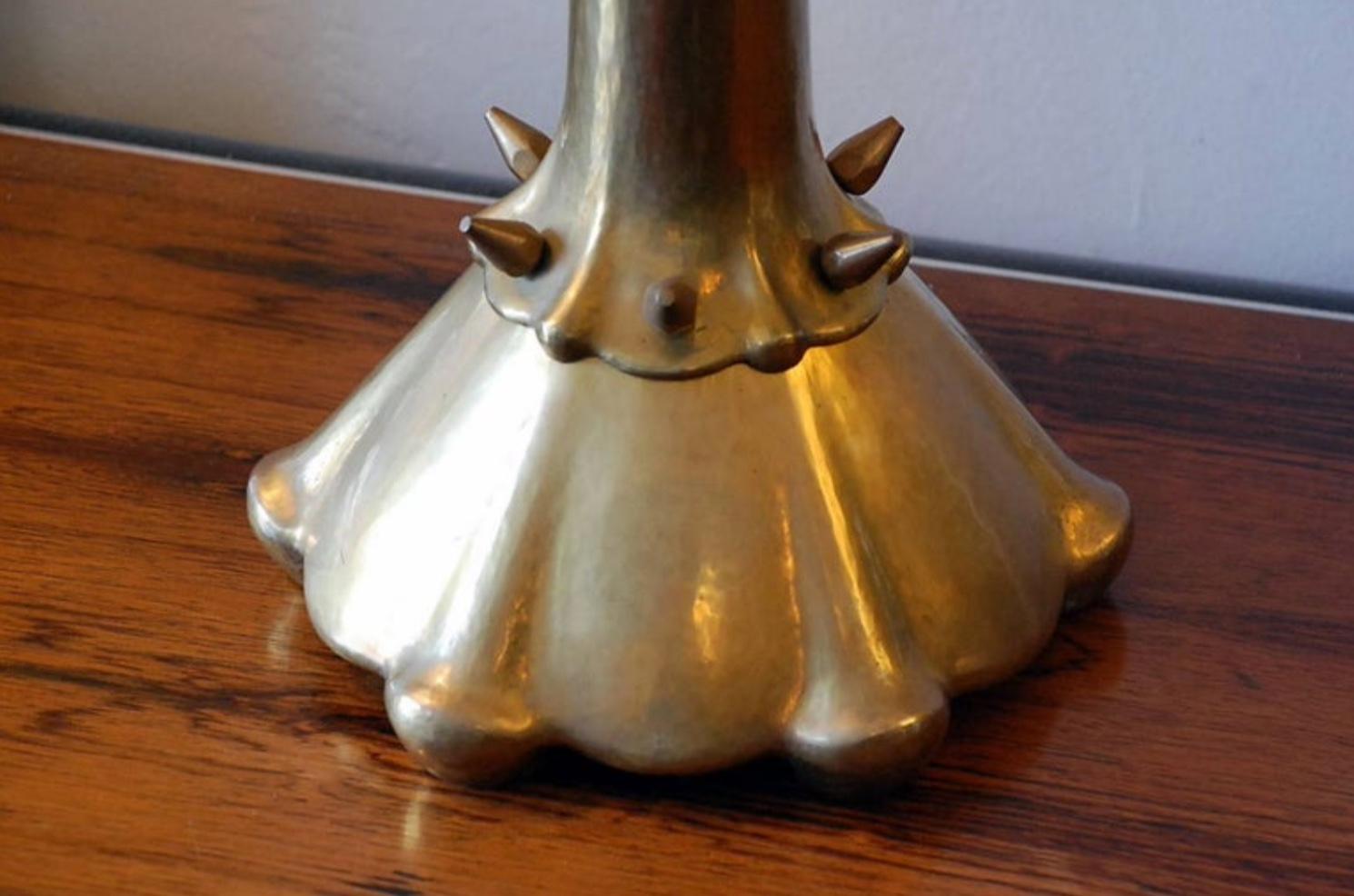 Dutch Rare Hammered Brass Candlestick by Atelier Brom For Sale