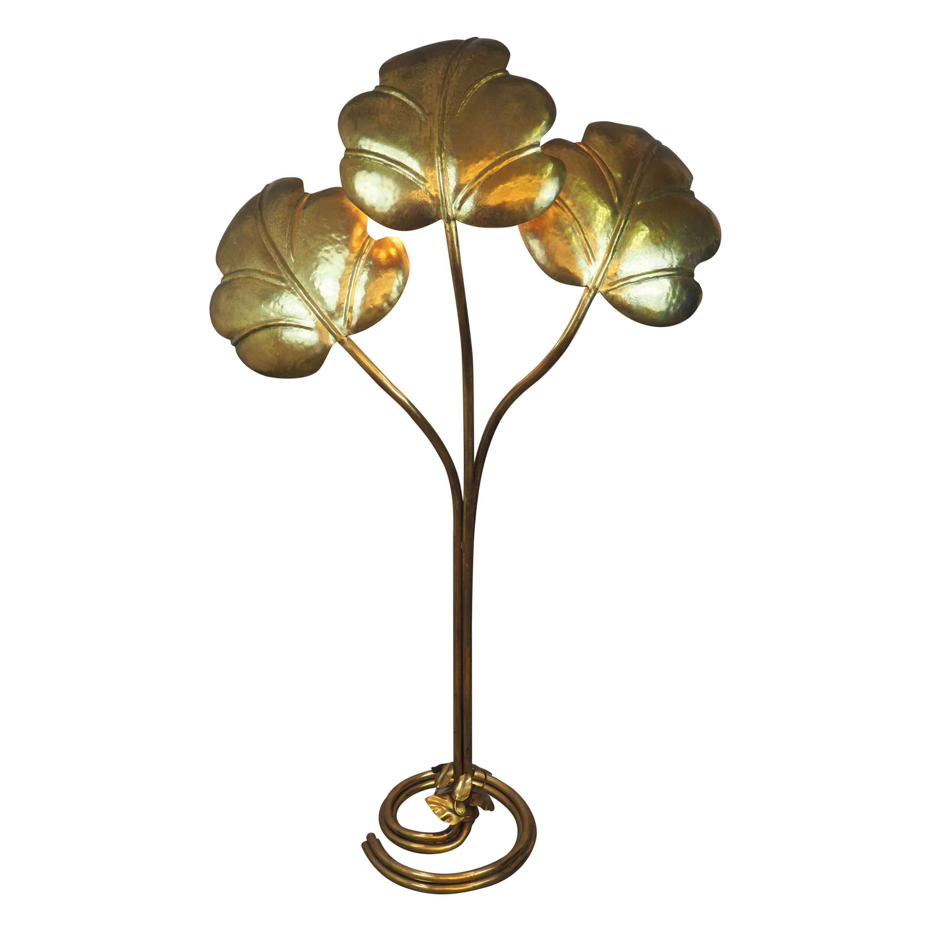 Mid - Century Hammered Brass Floor Lamp attr. to Maison Charles, circa 1960s For Sale