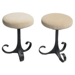 Rare Hammered Iron and Upholstered Tulip Stool, France, circa 1965