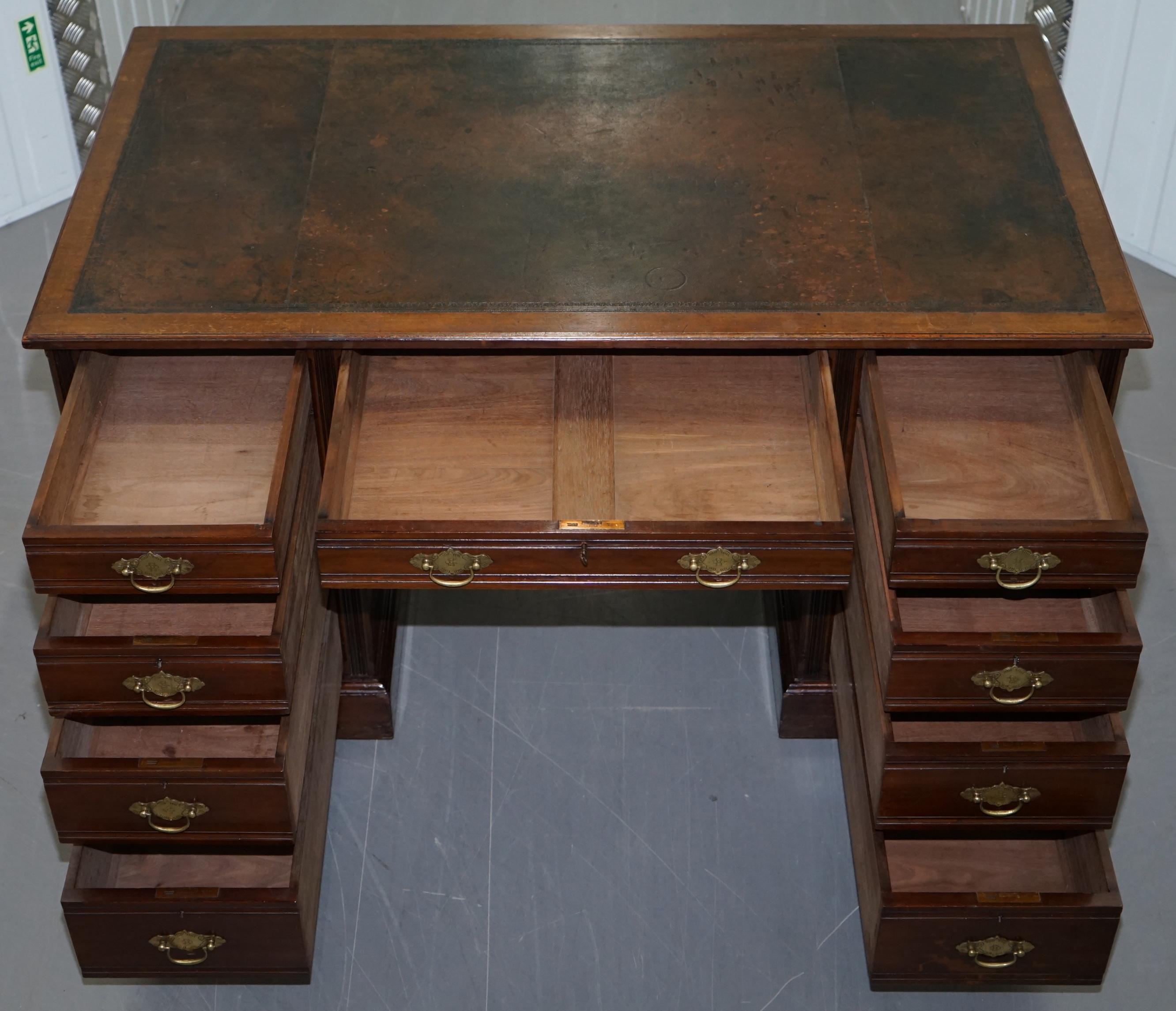 Rare Hampton & Son's Pall Mall Hardwood Twin Pedestal Writing Partners Desk For Sale 4