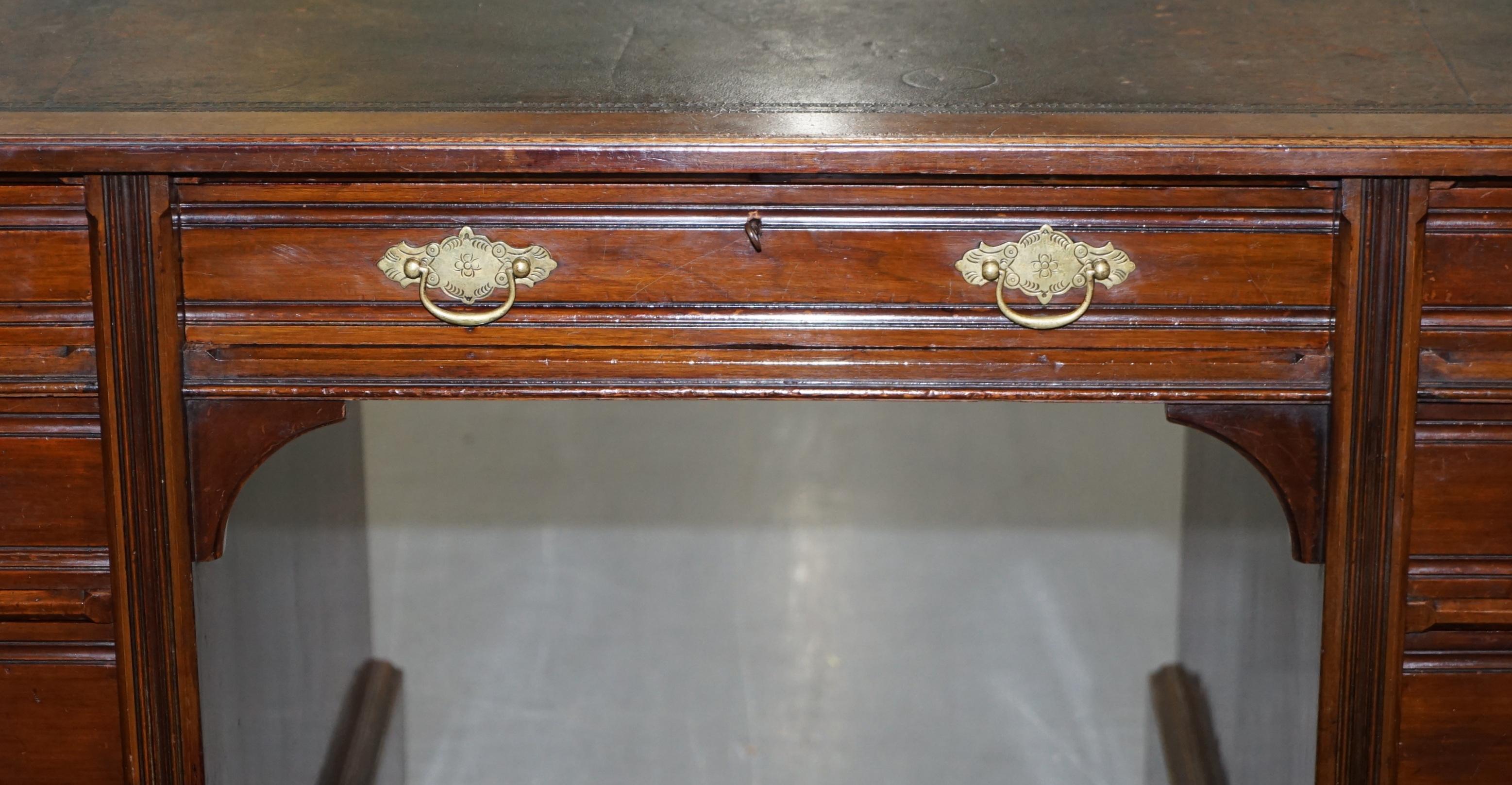 Hand-Carved Rare Hampton & Son's Pall Mall Hardwood Twin Pedestal Writing Partners Desk For Sale