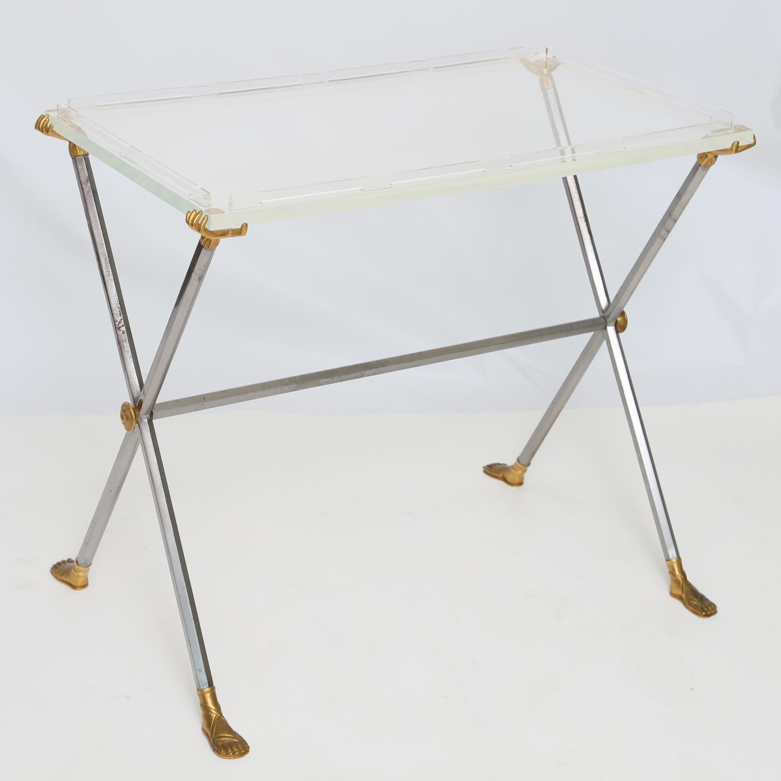 Mid-Century Modern Rare Hand and Sandaled-Foot Butler's Stand Attributed to Maison Baguès For Sale