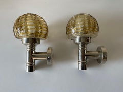 Rara coppia di applique in vetro soffiato a mano e cromo di Doria, anni '60, Germania