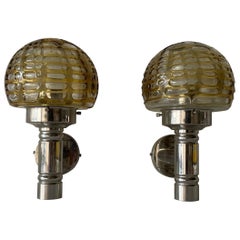 Rara coppia di applique in vetro soffiato a mano e cromo di Doria, anni '60, Germania