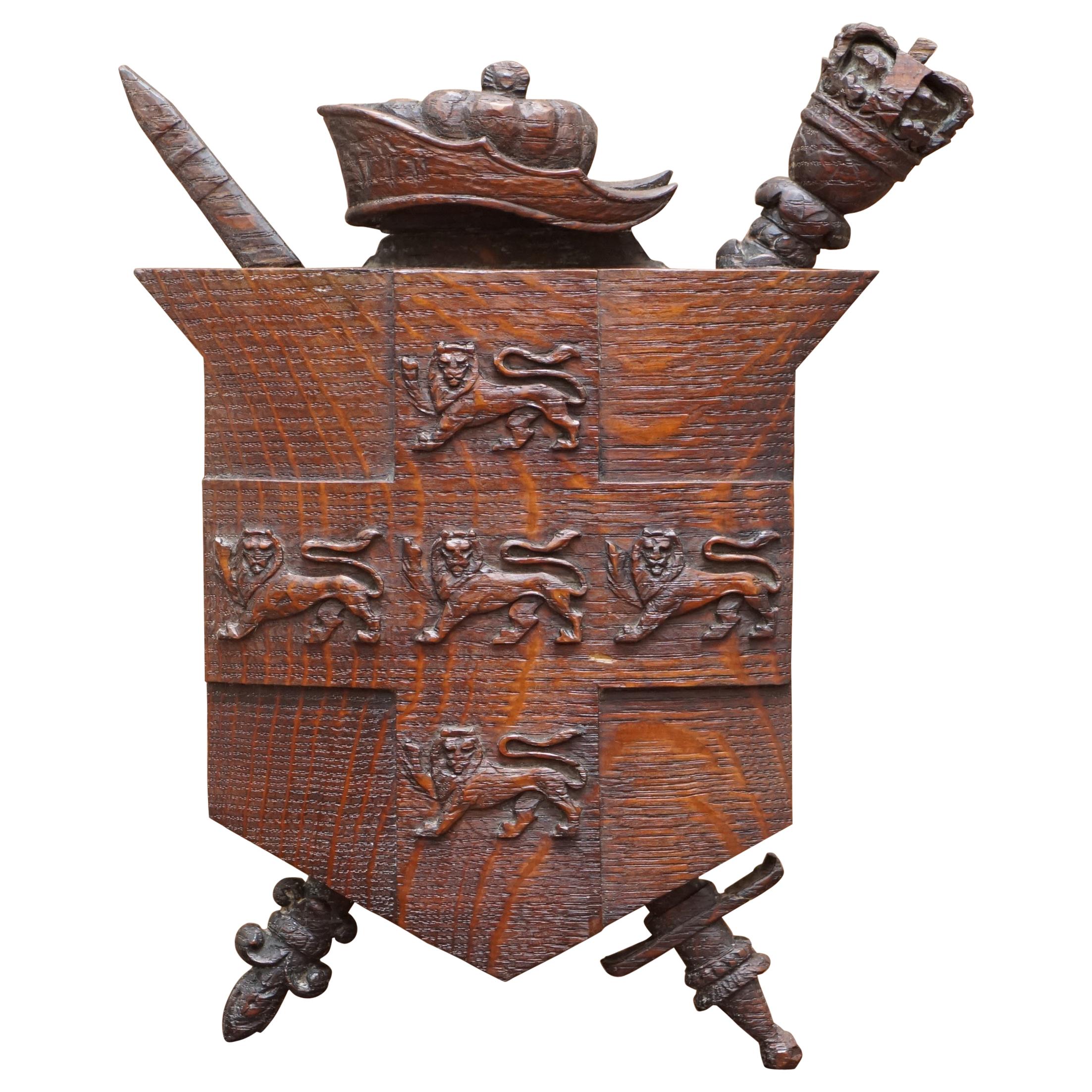 Seltene Hand geschnitzt 1587 Kämpfende Schotten Stadt York Wappen Armoiral Crest