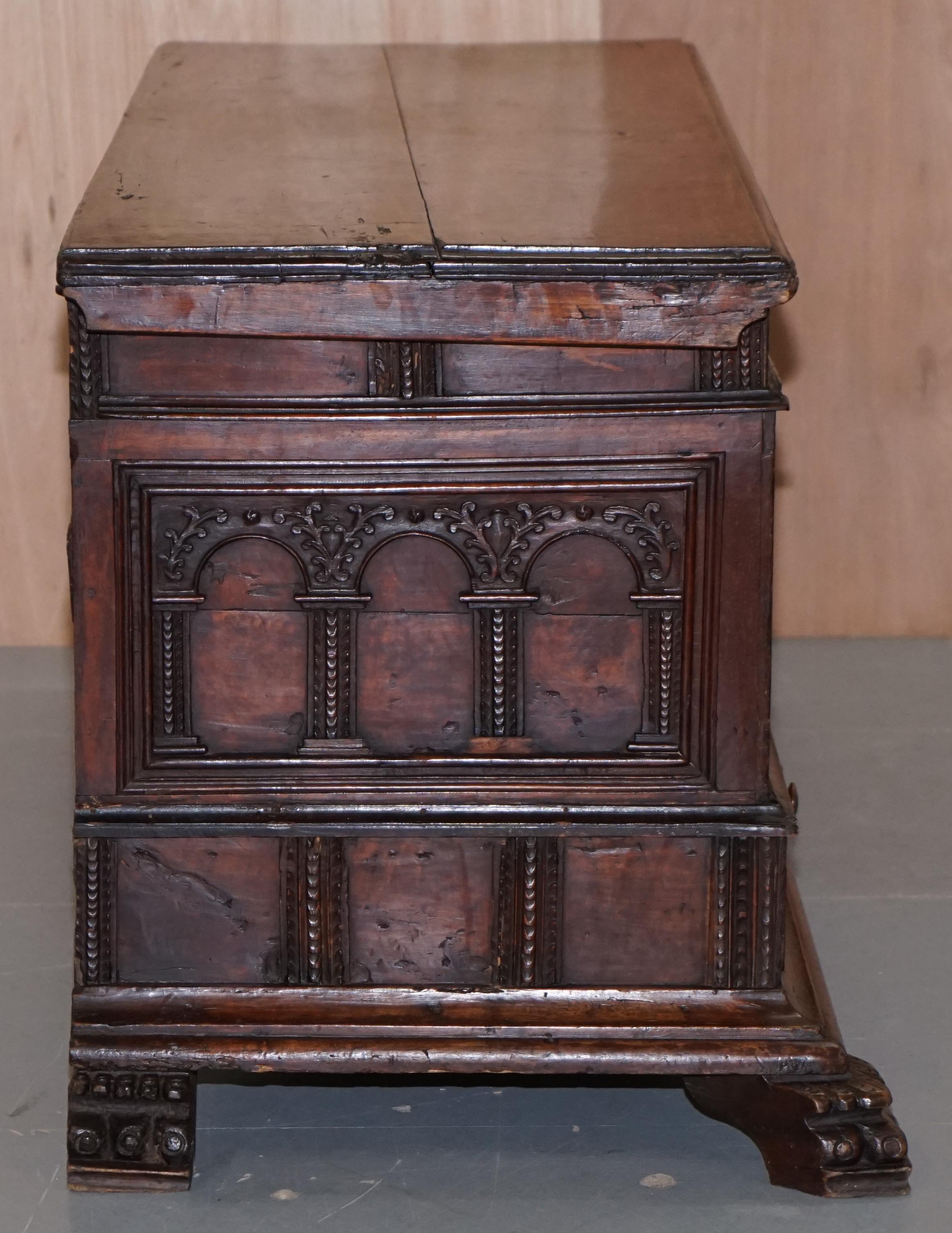 Rare Hand Carved 18th Century Italian Walnut Cassone Trunk Chest Blanket Box 4