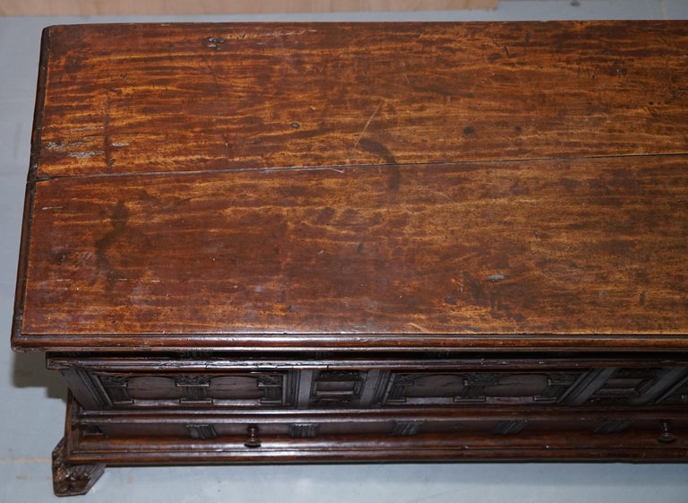 Rare Hand Carved 18th Century Italian Walnut Cassone Trunk Chest Blanket Box For Sale 7