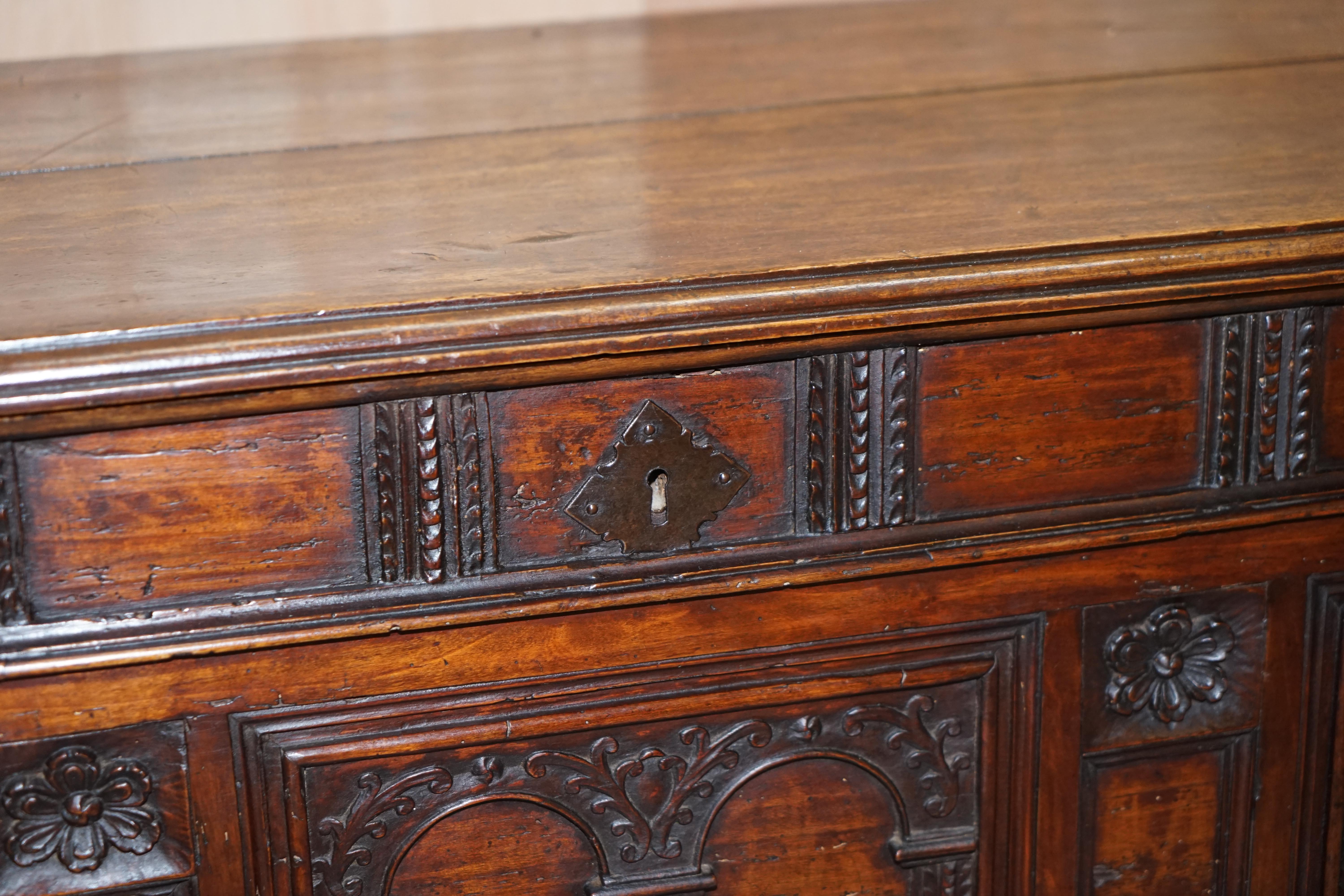 Rare Hand Carved 18th Century Italian Walnut Cassone Trunk Chest Blanket Box 2