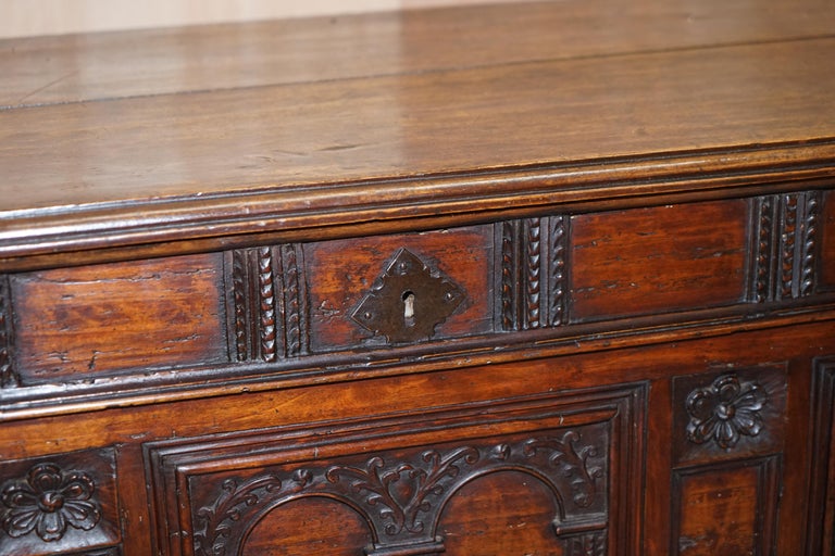 Rare Hand Carved 18th Century Italian Walnut Cassone Trunk Chest Blanket Box For Sale 2