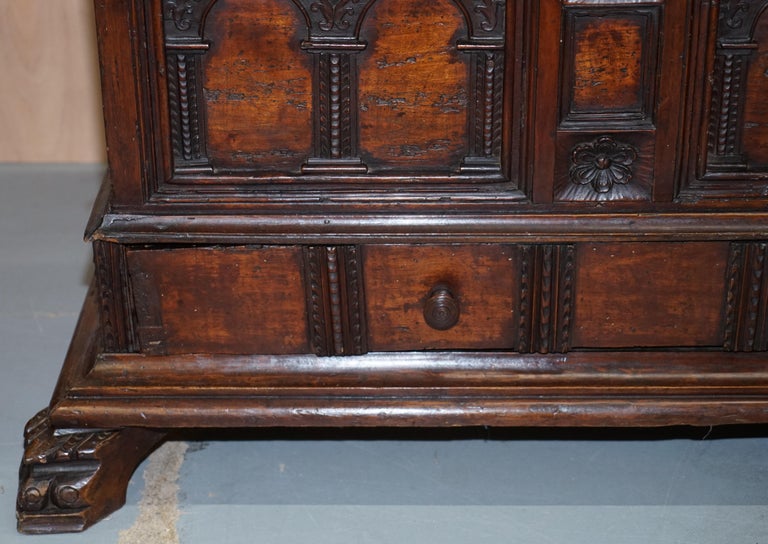Rare Hand Carved 18th Century Italian Walnut Cassone Trunk Chest Blanket Box For Sale 3