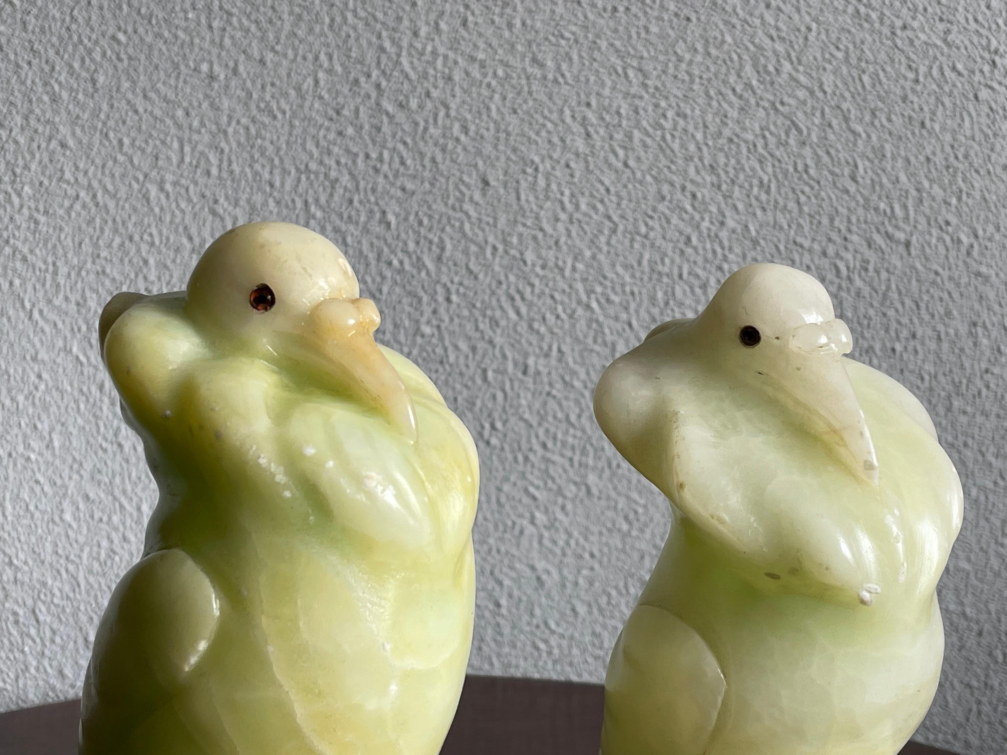 Rare Hand Carved Alabaster Pair of Fancy Pigeon Bookend Sculptures Art Deco 1920 5