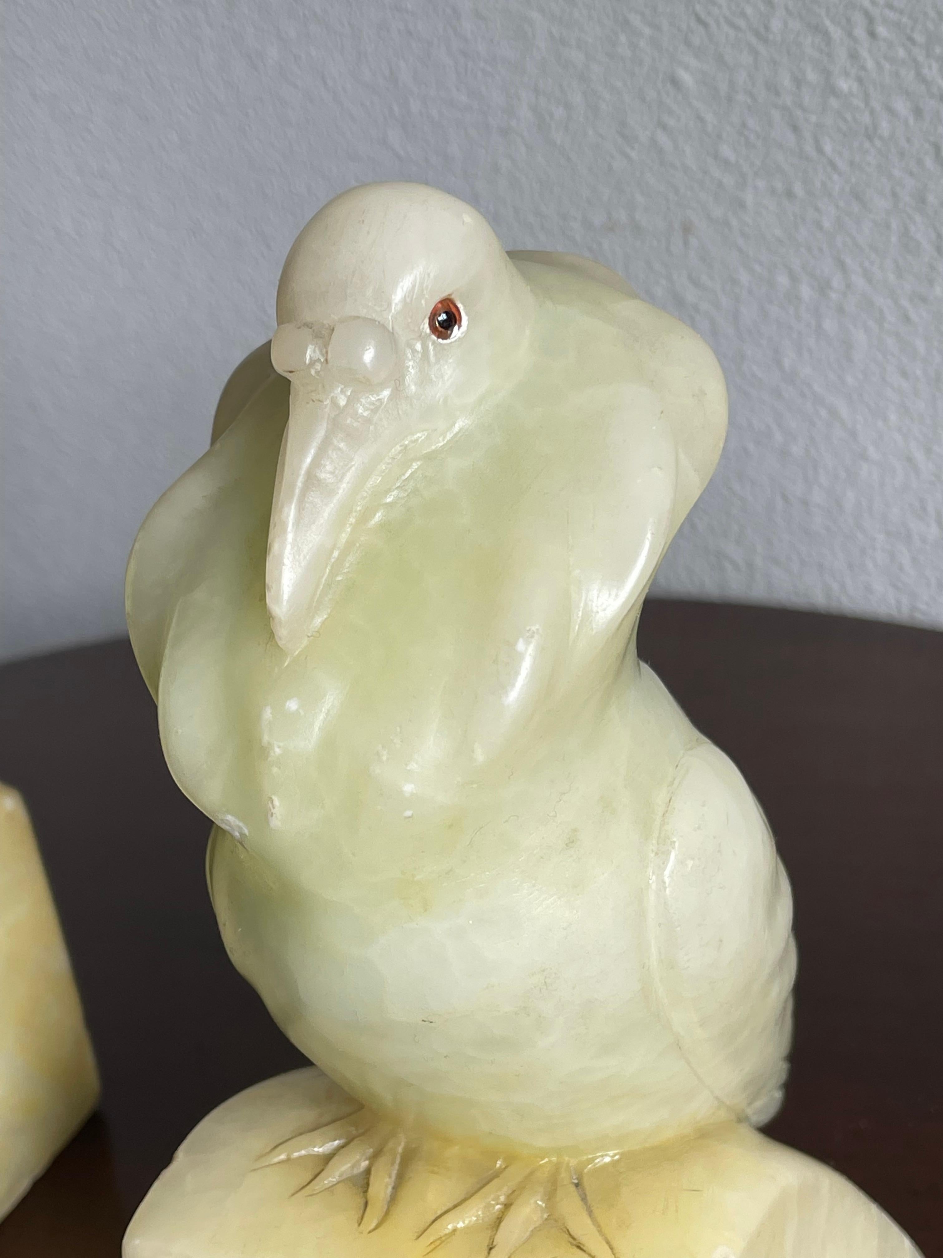 Rare Hand Carved Alabaster Pair of Fancy Pigeon Bookend Sculptures Art Deco 1920 6