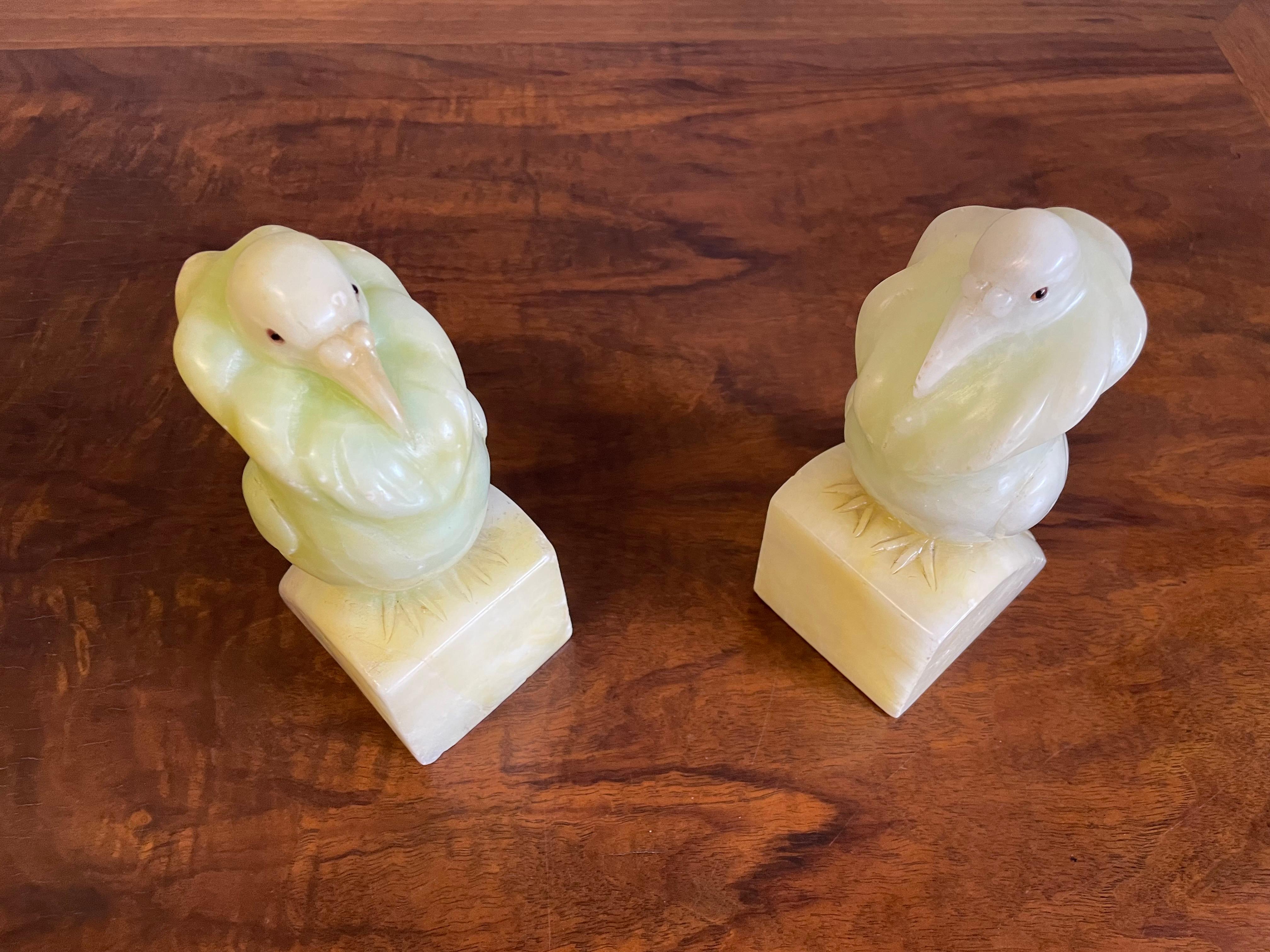 Rare Hand Carved Alabaster Pair of Fancy Pigeon Bookend Sculptures Art Deco 1920 13