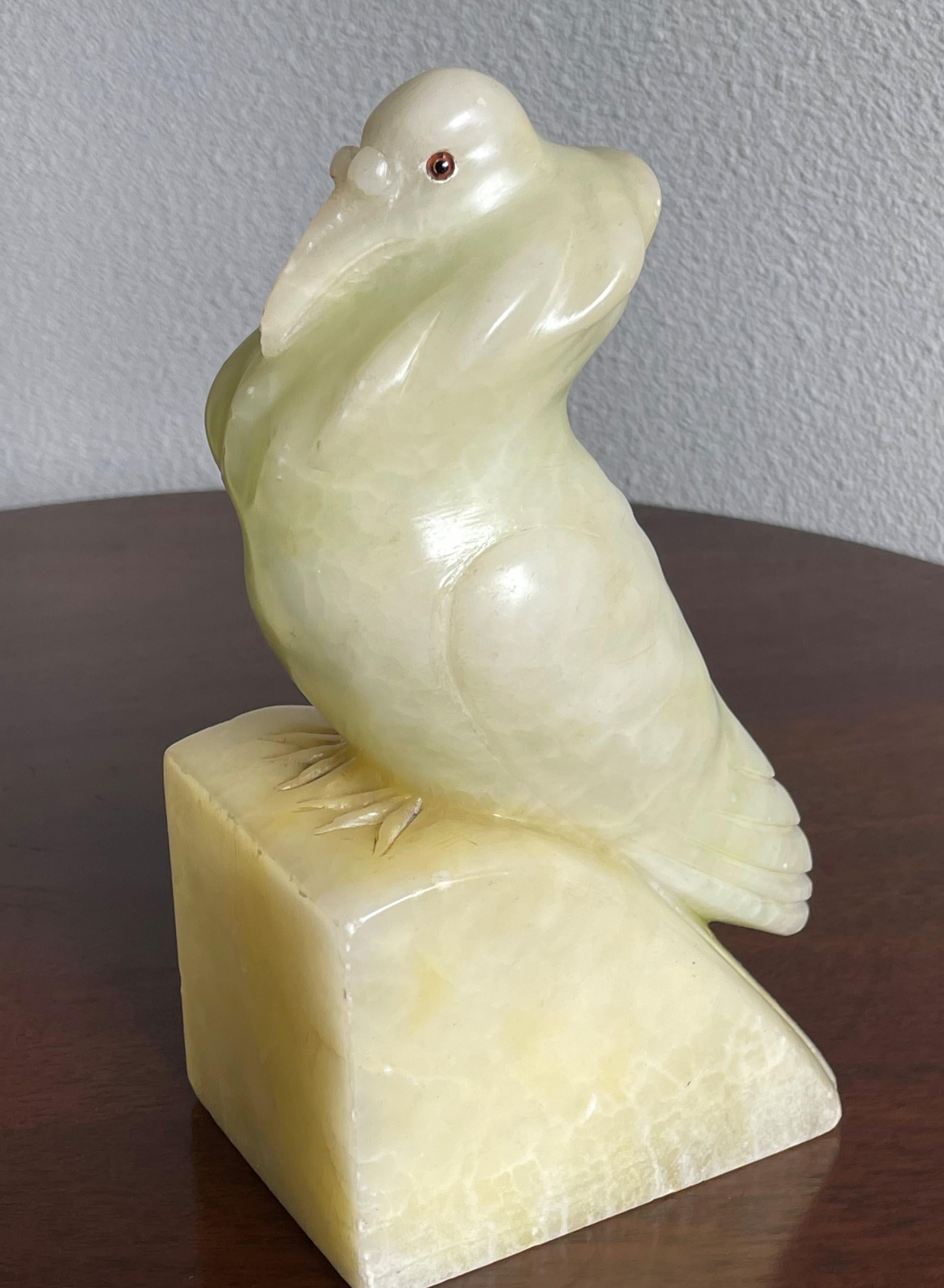 Polished Rare Hand Carved Alabaster Pair of Fancy Pigeon Bookend Sculptures Art Deco 1920