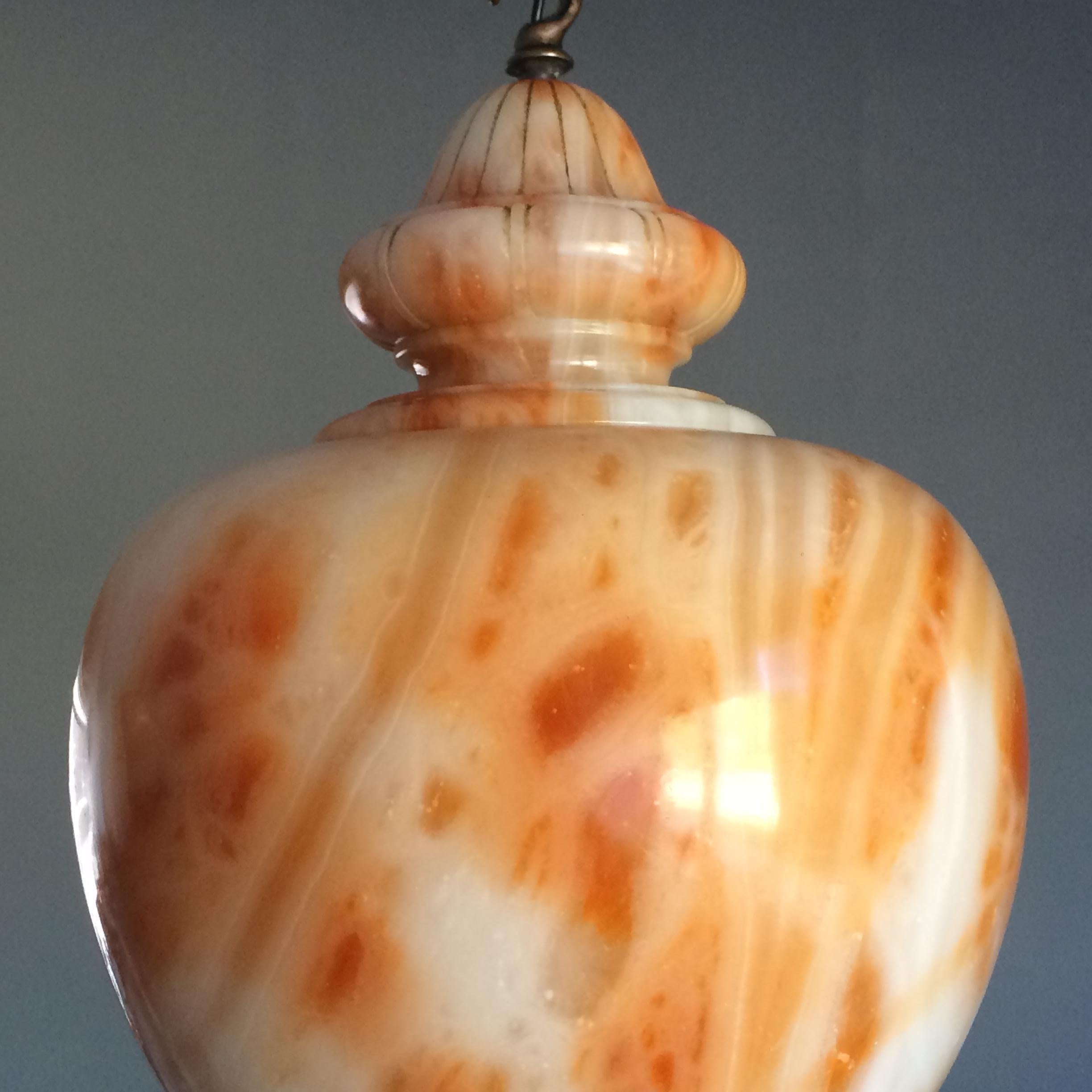 Unique Hand Carved Vivid Alabaster Pendant Light Chandelier w Stunning Patterns 4