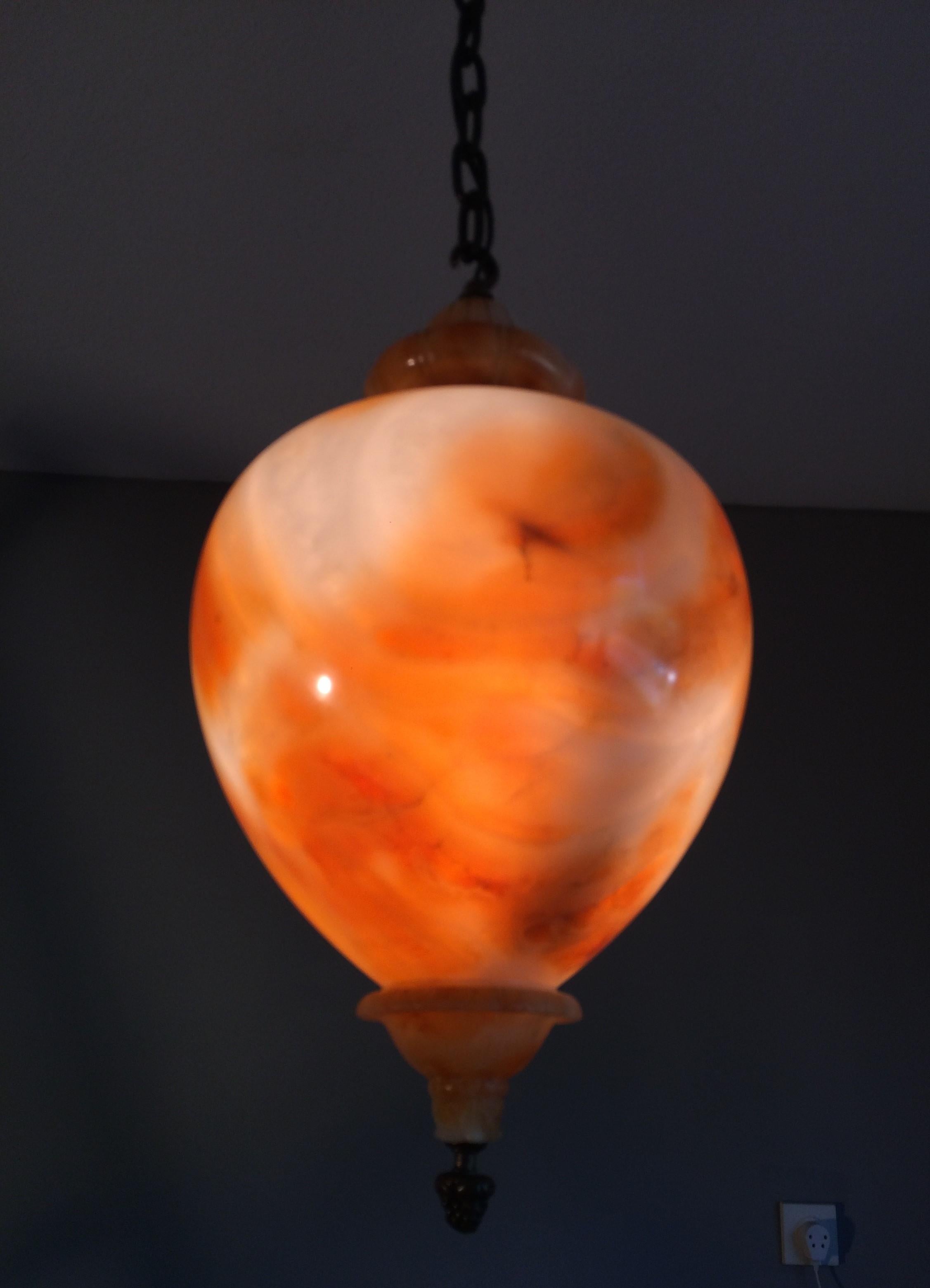 Unique Hand Carved Vivid Alabaster Pendant Light Chandelier w Stunning Patterns 6