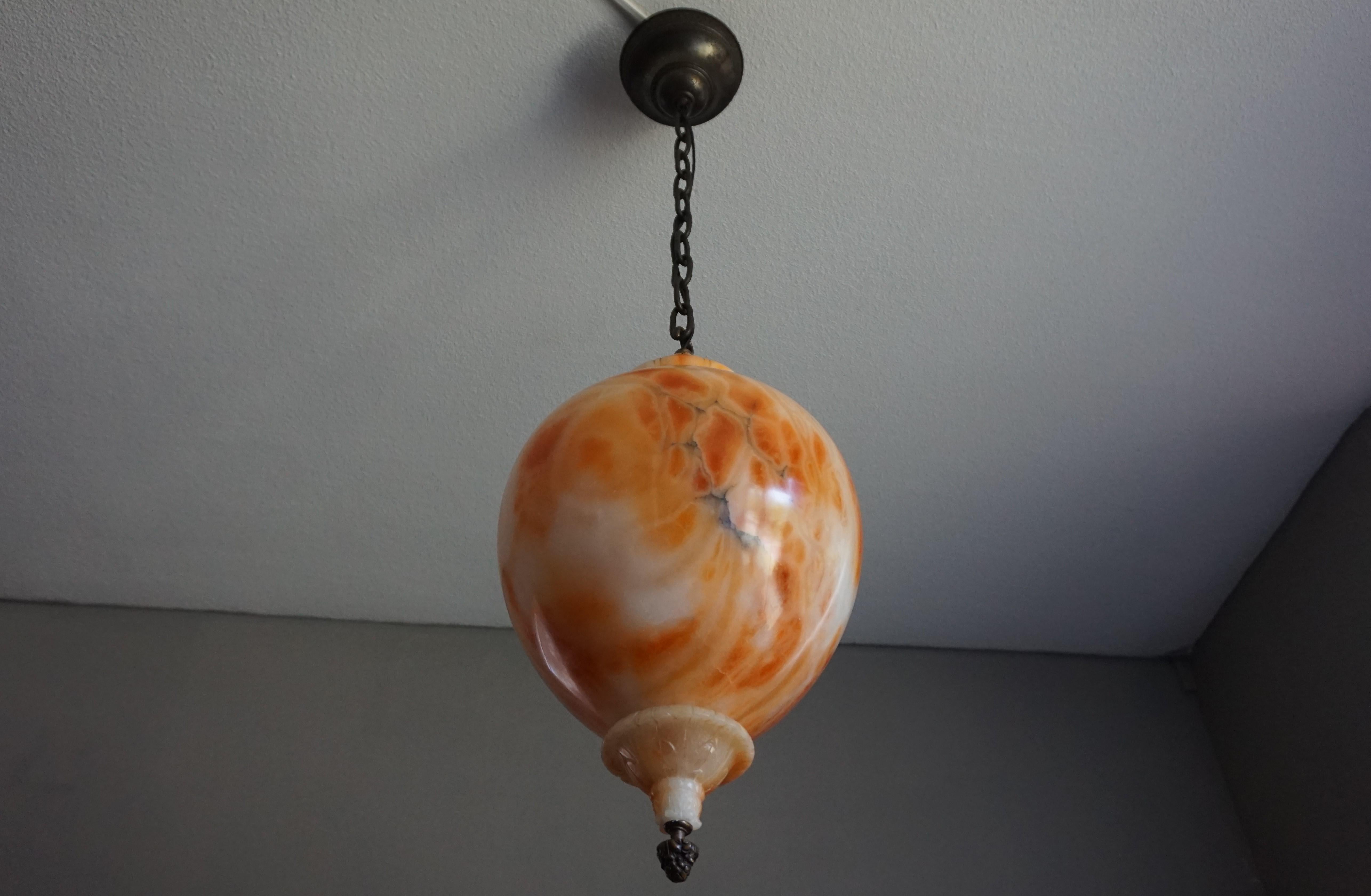 Unique Hand Carved Vivid Alabaster Pendant Light Chandelier w Stunning Patterns 8