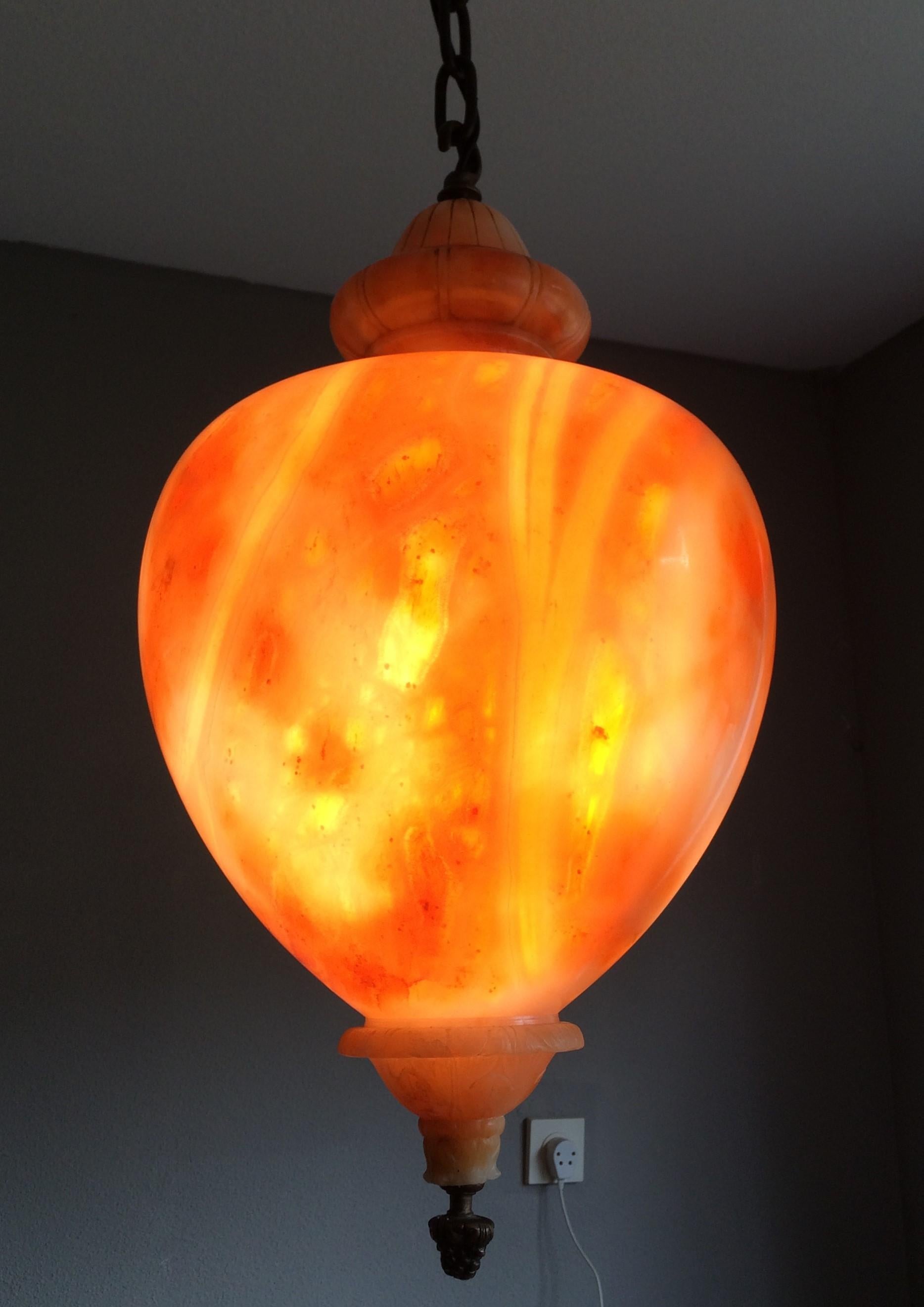 Unique Hand Carved Vivid Alabaster Pendant Light Chandelier w Stunning Patterns 12